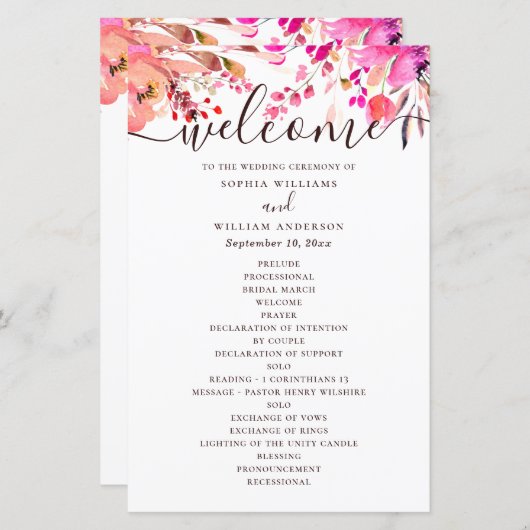 Waterverf roze florale bruiloft. Herfst (Voorkant / Achterkant)