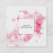 Waterverf roze florale spleet wit lijst vierkante visitekaartje (Voorkant)