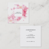Waterverf roze florale spleet wit lijst vierkante visitekaartje (Voorkant / Achterkant)