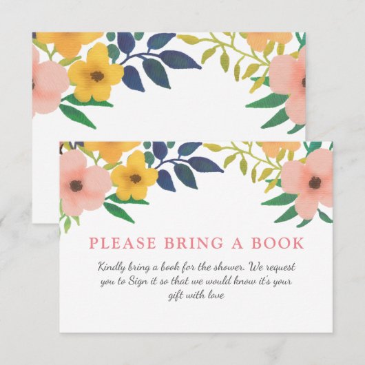 Waterverf Roze Florals | Baby shower Een boek meen Kaart (Voorkant / Achterkant)