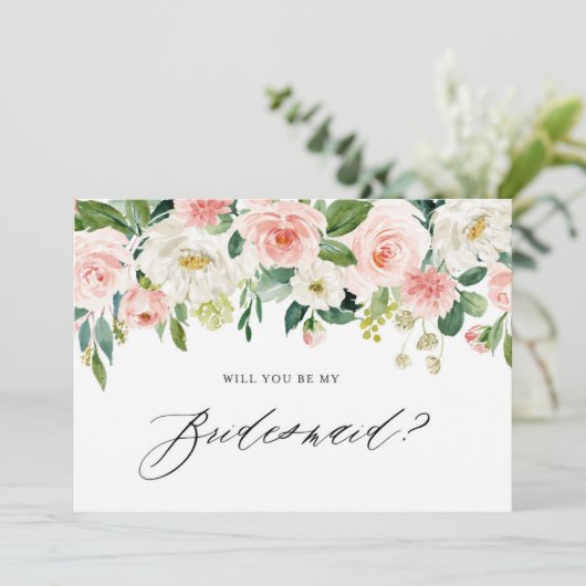 Waterverf Roze Florals... Kaart (Staand voorkant)