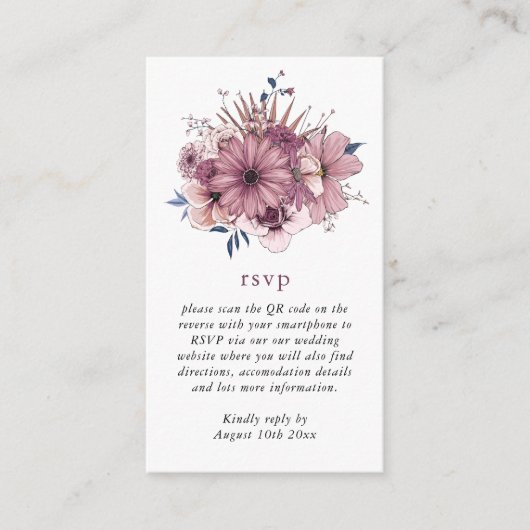 Waterverf Roze Florals QR Code Weddenschap RSVP Informatiekaartje (Voorkant)