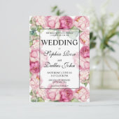 Waterverf roze florals roze pioenrozen Bruiloft Kaart (Staand voorkant)