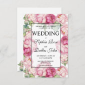 Waterverf roze florals roze pioenrozen Bruiloft Kaart (Voorkant / Achterkant)