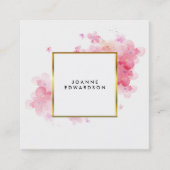 Waterverf roze floreel goud lijst professioneel vierkante visitekaartje (Voorkant)