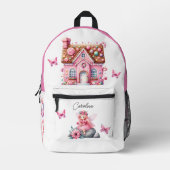 Waterverf Roze Flower Fairy House Vlinders Bedrukte Rugzak (Voorkant)