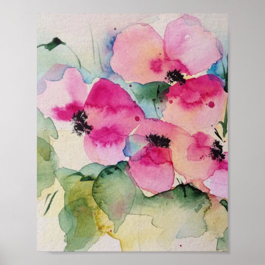 Waterverf Roze Flowers Bouquet Poster (Voorkant)