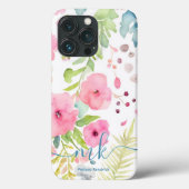 Waterverf Roze Flowers Ferns Meadow Monogram Naam Case-Mate iPhone Case (Achterkant)
