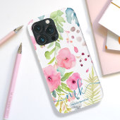 Waterverf Roze Flowers Ferns Meadow Monogram Naam Case-Mate iPhone Case