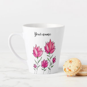 Waterverf Roze Flowers Girly Name Latte Mok