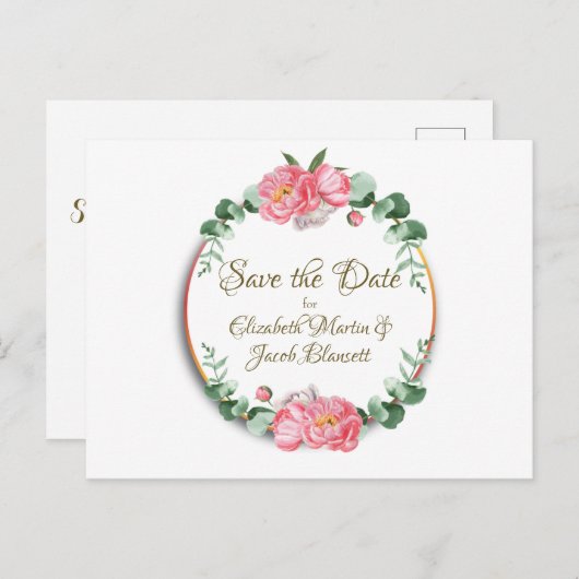 Waterverf Roze fonie opslaan datum Briefkaart (Voorkant / Achterkant)