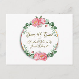 Waterverf Roze fonie opslaan datum Briefkaart