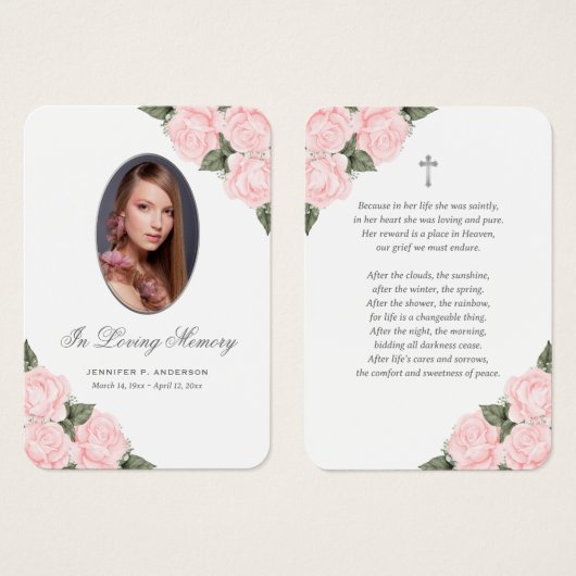 Waterverf Roze Foto Memorial Funeral Prayer Kaart (Voorkant /achterkant)