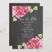 Waterverf roze fuchsia bloemen. Koolkarton Save The Date (Voorkant / Achterkant)