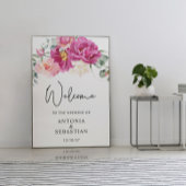 Waterverf Roze Fuchsia Bloemen Welkom Huwelijk Poster