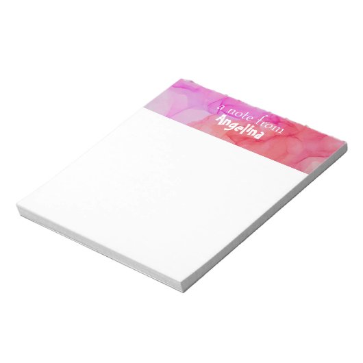 Waterverf roze fuchsia splash witte letter notitieblok (Linkerzijde)