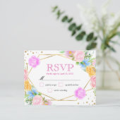 Waterverf Roze Geel Blauw Bloemen Huwelijk Briefkaart (Staand voorkant)