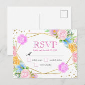 Waterverf Roze Geel Blauw Bloemen Huwelijk Briefkaart (Voorkant / Achterkant)