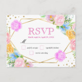 Waterverf Roze Geel Blauw Bloemen Huwelijk Briefkaart (Voorkant)