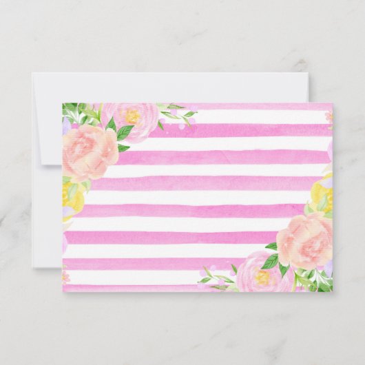 Waterverf Roze Geel Blauw Bloemen Huwelijk RSVP Kaartje (Achterkant)