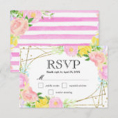 Waterverf Roze Geel Blauw Bloemen Huwelijk RSVP Kaartje (Voorkant / Achterkant)
