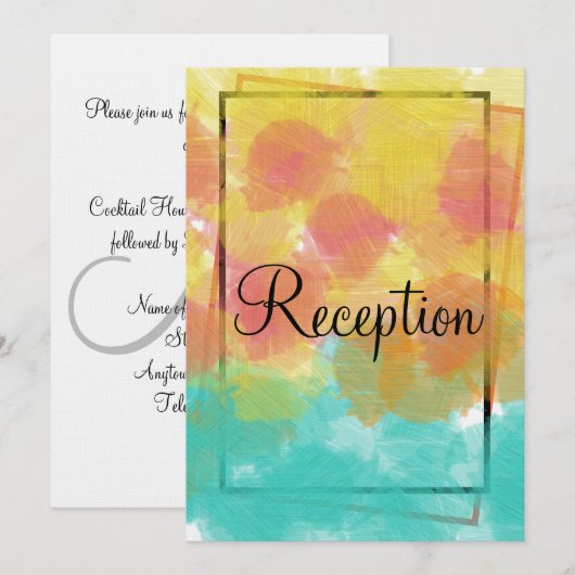 Waterverf roze geel blauw geometrische bruiloft kaart (Voorkant / Achterkant)