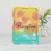 Waterverf roze geel blauw geometrische bruiloft kaart (Staand voorkant)