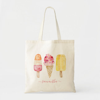 Waterverf Roze Geel IJslolly Ijs Tote Bag
