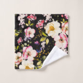 Waterverf roze geel rozen zwarte achtergrond bad handdoek (Wasdoekje)