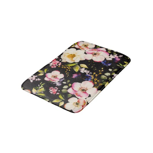 Waterverf roze geel rozen zwarte achtergrond badmat (Gekanteld)