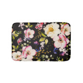 Waterverf roze geel rozen zwarte achtergrond badmat (Voorkant)