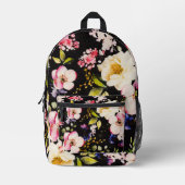 Waterverf roze geel rozen zwarte achtergrond bedrukte rugzak (Voorkant)