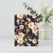 Waterverf roze geel rozen zwarte achtergrond briefkaart (Staand voorkant)