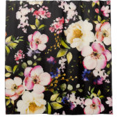 Waterverf roze geel rozen zwarte achtergrond douchegordijn (Voorkant)