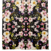 Waterverf roze geel rozen zwarte achtergrond douchegordijn (Voorkant)