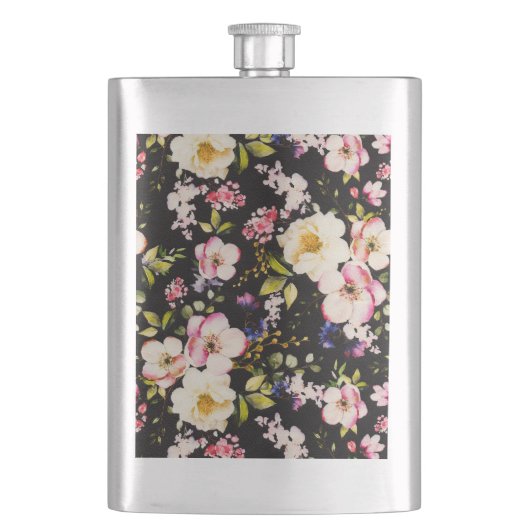 Waterverf roze geel rozen zwarte achtergrond flacon (Voorkant)