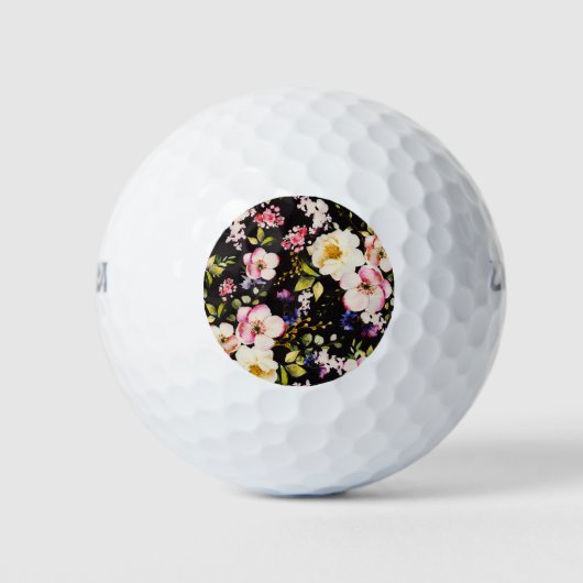 Waterverf roze geel rozen zwarte achtergrond golfballen (Voorkant)