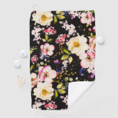 Waterverf roze geel rozen zwarte achtergrond golfhanddoek (Insitu)