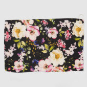 Waterverf roze geel rozen zwarte achtergrond golfhanddoek (Horizontaal)