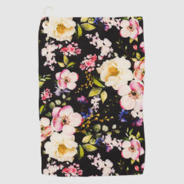 Waterverf roze geel rozen zwarte achtergrond golfhanddoek