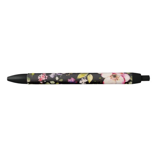 Waterverf roze geel rozen zwarte achtergrond inkt pen (Voorkant)