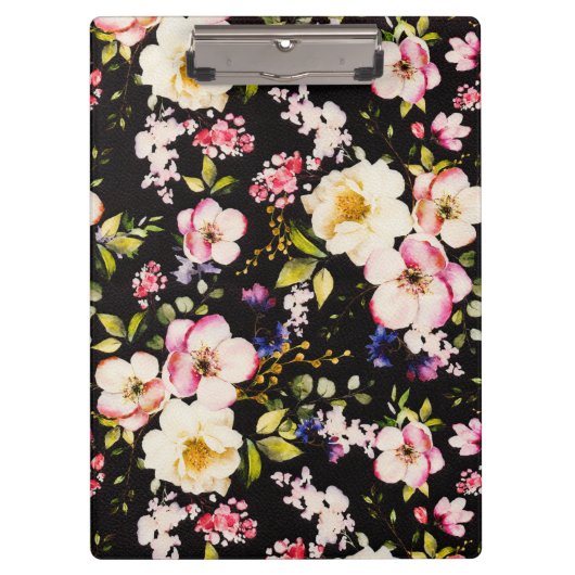 Waterverf roze geel rozen zwarte achtergrond klembord (Voorkant)
