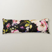 Waterverf roze geel rozen zwarte achtergrond lichaamskussen (Achterkant)