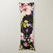 Waterverf roze geel rozen zwarte achtergrond lichaamskussen (Voorkant Verticaal)