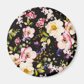 Waterverf roze geel rozen zwarte achtergrond magneet (Voorkant)