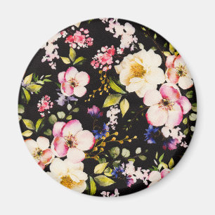 Waterverf roze geel rozen zwarte achtergrond magneet