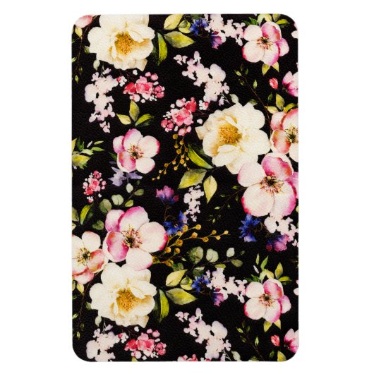 Waterverf roze geel rozen zwarte achtergrond magneet (Verticaal)