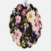 Waterverf roze geel rozen zwarte achtergrond ornament kaart (Links)