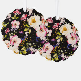 Waterverf roze geel rozen zwarte achtergrond ornament kaart