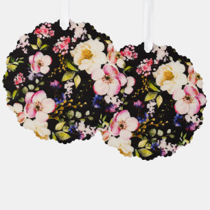 Waterverf roze geel rozen zwarte achtergrond ornament kaart